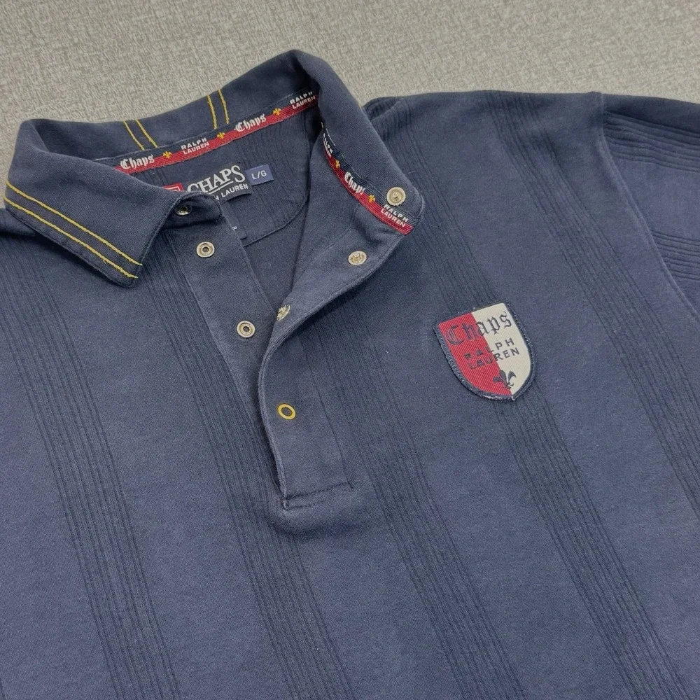 Chaps Ralph Lauren Long Sleeve Polo Shirt Navy Blue Crest Logo Men's Size L
